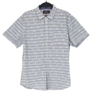 Michael Brandon Slim Fit Button Up Shirt Large Blue Stripe Flamingo Print Beach